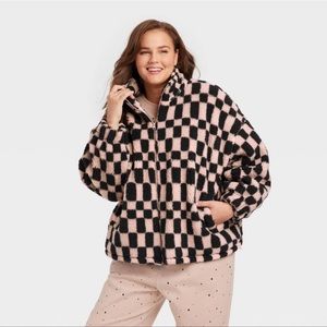 NWT A New Day Women’s Plus Size Fleece Zip Up Sweatshirt Pink Checker Target 4x